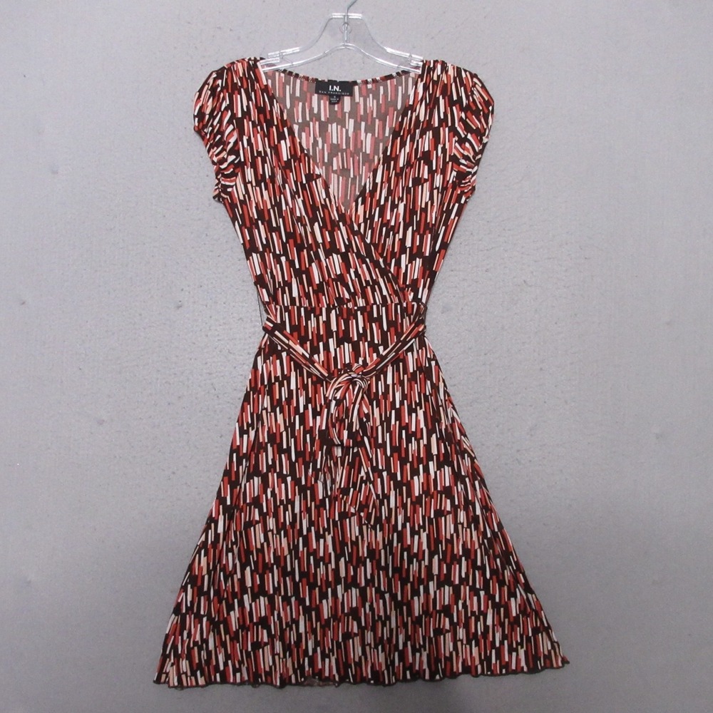 Vintage IN San Francisco Dress Small Brown Faux Wrap Y2K Mini 90s Belt USA Made